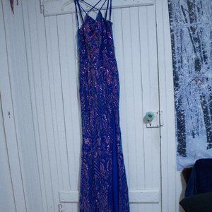 Long Blue/Pink Sequin Dress